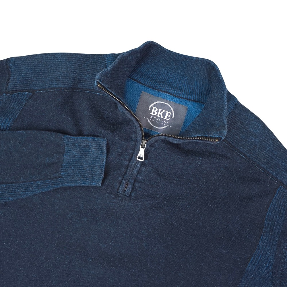 BKE Quarter Zip Sweater Mens Large Blue Athletic Fit Cotton Ribbed Pullover